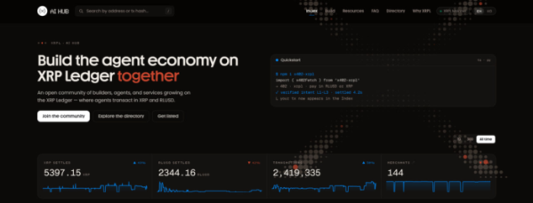 ▲XRP 레저(XRPL) 기반 AI 에이전트 생태계 현황. 20일 인터뷰 당시 200만 건을 넘어섰던 AI 에이전트 거래는 25일 XRPL AI Hub 기준 241만9335건으로 늘었다. (출처=XRPL AI Hub)